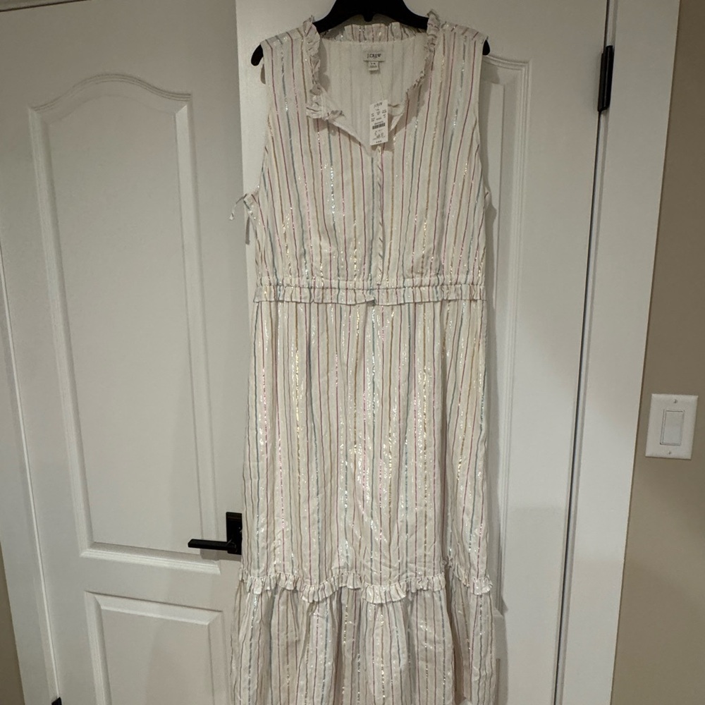 J. Crew Ivory Maxi Dress with Pink and Silver Stripes